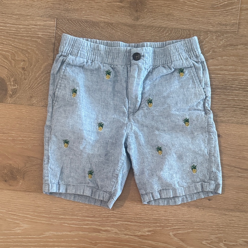 Janie and Jack Pineapple Embroidered Blue Shorts
